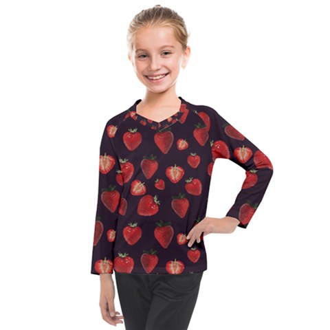 Watercolor Strawberry Kids  Long Mesh Tee by SychEva