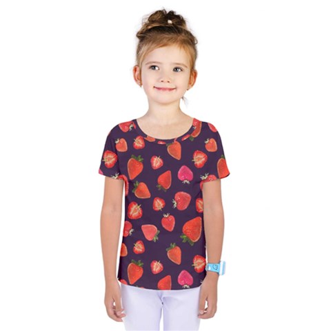 Strawberry On Black Kids  One Piece Tee by SychEva