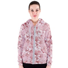 Flower Flowers Floral Flora Naturee Pink Pattern Women s Zipper Hoodie by Jancukart