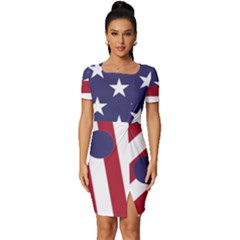 Yang Yin America Flag Abstract Art Asian Balance Fitted Knot Split End Bodycon Dress by Wegoenart