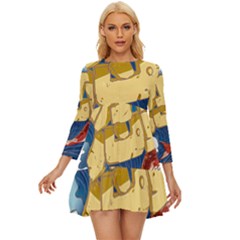 Wave Fish Koi Splash Character Carp Long Sleeve Babydoll Dress by Wegoenart