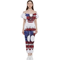 Us Flag Flower Sunshine Flag America Usa Off Shoulder Ruffle Top Jumpsuit by Wegoenart