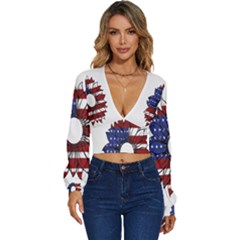 Us Flag Flower Sunshine Flag America Usa Long Sleeve Deep-v Velour Top by Wegoenart