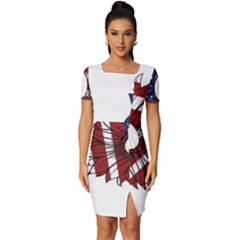 Us Flag Flower Sunshine Flag America Usa Fitted Knot Split End Bodycon Dress by Wegoenart