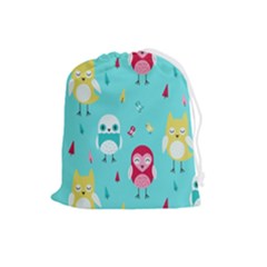 Owls Owl Bird Cute Animal Art Vector  Pattern Colorful Drawstring Pouch (large) by Salman4z