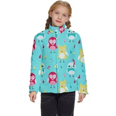 Owls Owl Bird Cute Animal Art Vector  Pattern Colorful Kids  Puffer Bubble Jacket Coat by Salman4z