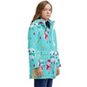 Owls Owl Bird Cute Animal Art Vector  Pattern Colorful Kid s Hooded Longline Puffer Jacket View2