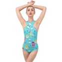 Owls Owl Bird Cute Animal Art Vector  Pattern Colorful Cross Front Low Back Swimsuit View1