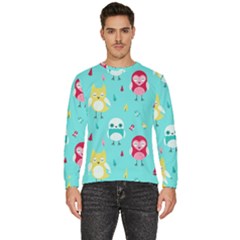 Owls Owl Bird Cute Animal Art Vector  Pattern Colorful Men s Fleece Sweatshirt by Salman4z
