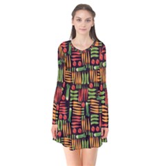 Vegetable Long Sleeve V-neck Flare Dress by SychEva