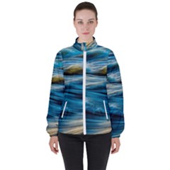 Waves Wave Water Blue Sea Ocean Abstract Women s High Neck Windbreaker by Salman4z