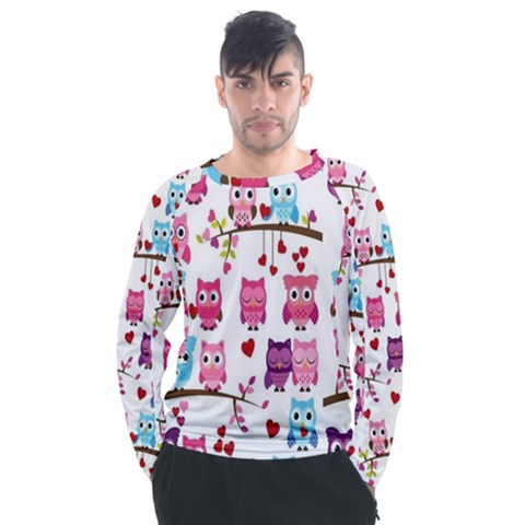 Owl Pattern Men s Long Sleeve Raglan Tee by Salman4z