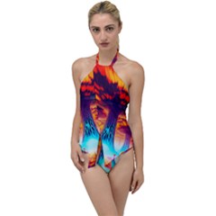 Sci-fi Fantasy Art Painting Colorful Pattern Go With The Flow One Piece Swimsuit by Ravend