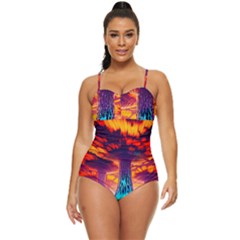 Sci-fi Fantasy Art Painting Colorful Pattern Retro Full Coverage Swimsuit by Ravend