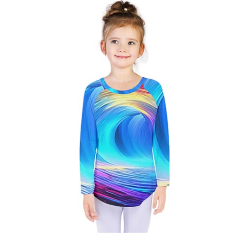 Art Fantasy Painting Colorful Pattern Design Kids  Long Sleeve Tee by Ravend