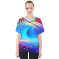 Art Fantasy Painting Colorful Pattern Design V-neck Dolman Drape Top by Ravend