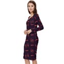 Hot Peppers Long Sleeve V-Neck Bodycon Dress  View2