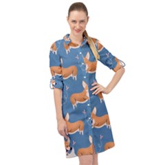 Corgi Patterns Long Sleeve Mini Shirt Dress by Salman4z