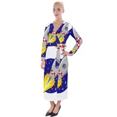 Rocket Ship Launch Vehicle Moon Velvet Maxi Wrap Dress by Salman4z