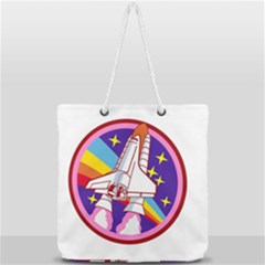 Badge Patch Pink Rainbow Rocket Full Print Rope Handle Tote (large) by Salman4z