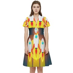 Rocket Take Off Missiles Cosmos Short Sleeve Waist Detail Dress by Salman4z