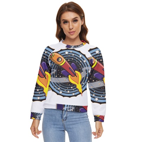 Rocket Space Clipart Illustrator Women s Long Sleeve Raglan Tee by Salman4z