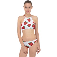 Seamless Pattern Fresh Strawberry Racer Front Bikini Set by Salman4z