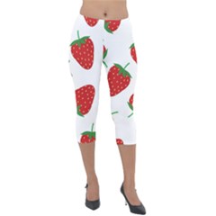 Seamless Pattern Fresh Strawberry Lightweight Velour Capri Leggings  by Salman4z