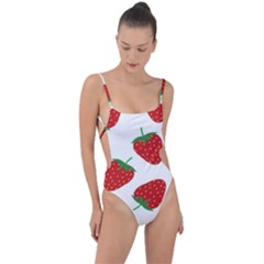 Seamless Pattern Fresh Strawberry Tie Strap One Piece Swimsuit by Salman4z