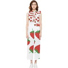 Seamless Pattern Fresh Strawberry Women s Frill Top Chiffon Jumpsuit by Salman4z