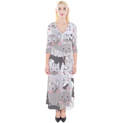 Cute Cats Seamless Pattern Quarter Sleeve Wrap Maxi Dress by Salman4z