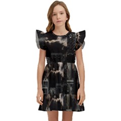 City Night Moon Skyline Skyscraper Kids  Winged Sleeve Dress by Salman4z