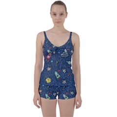 Cat Cosmos Cosmonaut Rocket Tie Front Two Piece Tankini by Salman4z