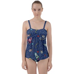 Cat Cosmos Cosmonaut Rocket Twist Front Tankini Set by Salman4z