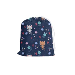 Cute Astronaut Cat With Star Galaxy Elements Seamless Pattern Drawstring Pouch (medium) by Salman4z