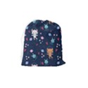 Cute Astronaut Cat With Star Galaxy Elements Seamless Pattern Drawstring Pouch (Medium) View2