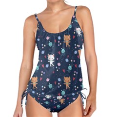 Cute Astronaut Cat With Star Galaxy Elements Seamless Pattern Tankini Set by Salman4z