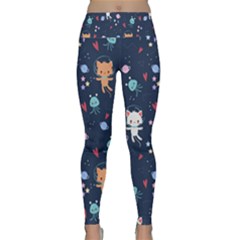 Cute Astronaut Cat With Star Galaxy Elements Seamless Pattern Lightweight Velour Classic Yoga Leggings by Salman4z