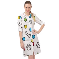 Dog Paw Seamless Pattern Footprint Bone Long Sleeve Mini Shirt Dress by Salman4z