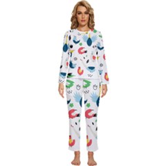 Vector Set Isolates With Cute Birds Scandinavian Style Womens  Long Sleeve Lightweight Pajamas Set by Salman4z