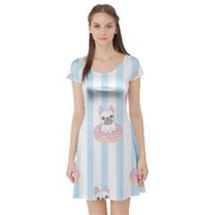 French Bulldog Dog Seamless Pattern Short Sleeve Skater Dress by Salman4z