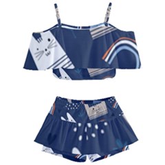 Colorful Cute Cat Seamless Pattern Kids  Off Shoulder Skirt Bikini by Salman4z