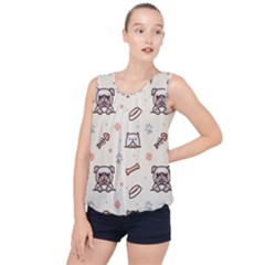 Pug Dog Cat With Bone Fish Bones Paw Prints Ball Seamless Pattern Vector Background Bubble Hem Chiffon Tank Top by Salman4z