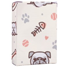 Pug Dog Cat With Bone Fish Bones Paw Prints Ball Seamless Pattern Vector Background Playing Cards Single Design (rectangle) With Custom Box by Salman4z