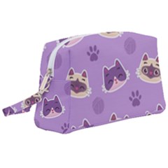 Cute Colorful Cat Kitten With Paw Yarn Ball Seamless Pattern Wristlet Pouch Bag (large) by Salman4z