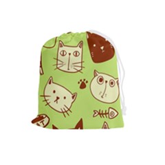 Cute Hand Drawn Cat Seamless Pattern Drawstring Pouch (large) by Salman4z