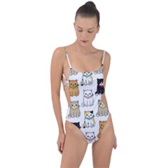 Cat Kitten Seamless Pattern Tie Strap One Piece Swimsuit by Salman4z