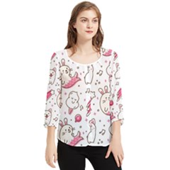 Cute Animal Seamless Pattern Kawaii Doodle Style Chiffon Quarter Sleeve Blouse by Salman4z