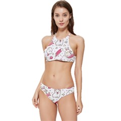 Cute Animal Seamless Pattern Kawaii Doodle Style Banded Triangle Bikini Set by Salman4z