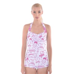 Cute-girly-seamless-pattern Boyleg Halter Swimsuit  by Salman4z